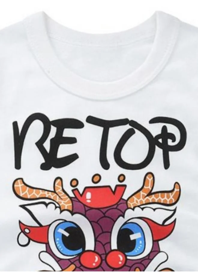 يونيكي White Printed Short Sleeve Crew Neck T-Shirt