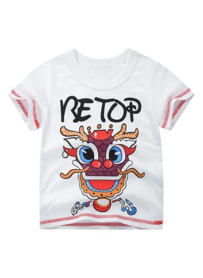 يونيكي White Printed Short Sleeve Crew Neck T-Shirt