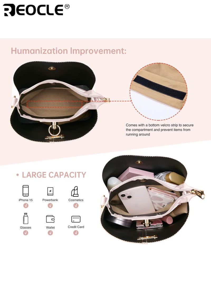 REOCLE Women's PU Crossbody Bag with Bucket Design and Multi Pocket Feature Shoulder Purse with Adjustable Strap for Fashion Daily Use - Image 3
