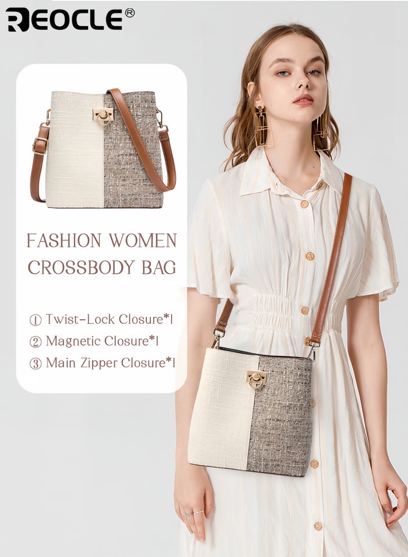 REOCLE Women's PU Crossbody Bag with Bucket Design and Multi Pocket Feature Shoulder Purse with Adjustable Strap for Fashion Daily Use - Image 1