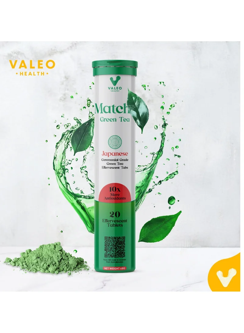 VALEO Matcha Green Tea Effervescent Tabs (20) Organic Japanese Ceremonial-grade Matcha