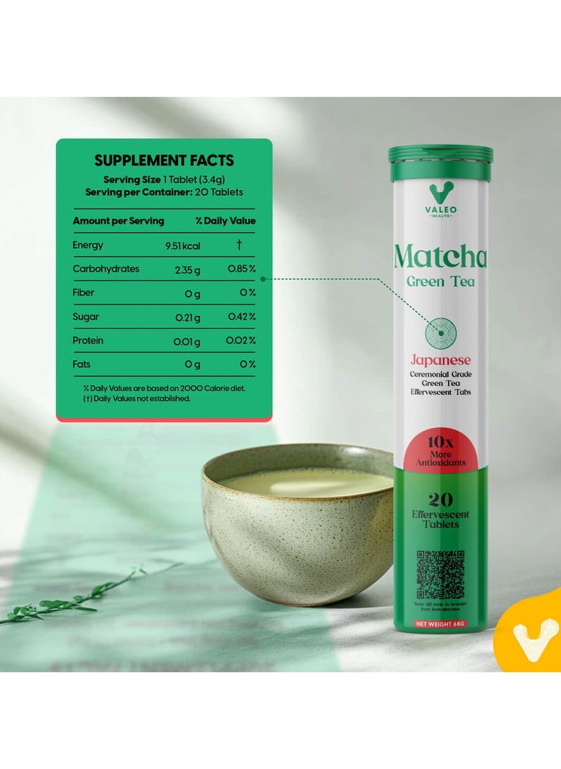 VALEO Matcha Green Tea Effervescent Tabs (20) Organic Japanese Ceremonial-grade Matcha  - Image 5
