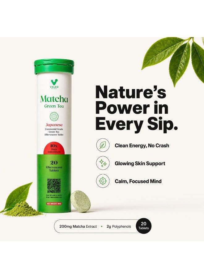 VALEO Matcha Green Tea Effervescent Tabs (20) Organic Japanese Ceremonial-grade Matcha - Image 2