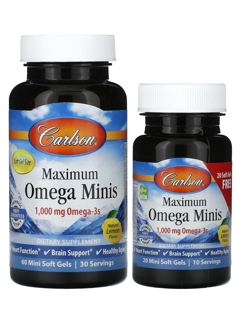 Maximum Omega Minis, Natural Lemon, 1,000 mg, 80 Mini Soft Gels (500 mg per Soft Gel)