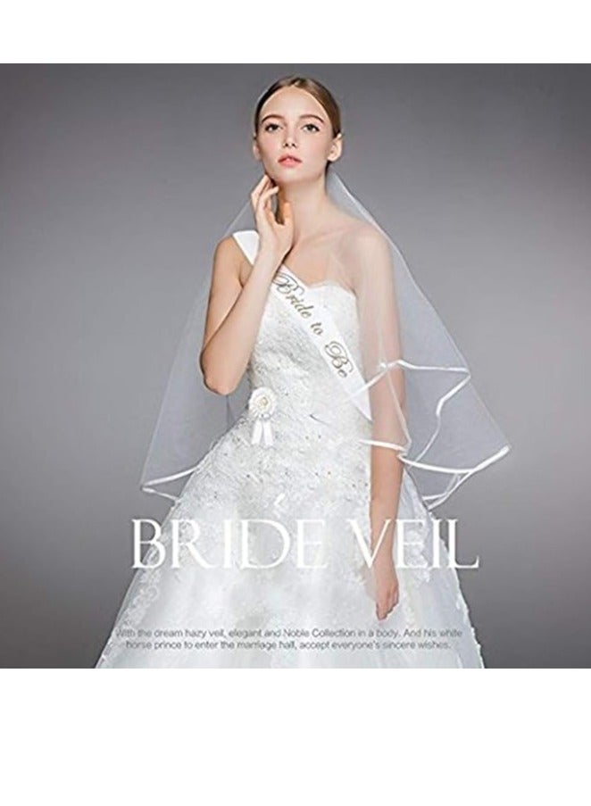 Bride to Be Sash and Veil,White Bridal Wedding Veil with Comb+Gold Bride to Be Banner Hen Party Accessory for Bridal Shower Hen Night Party Decoration - Image 2