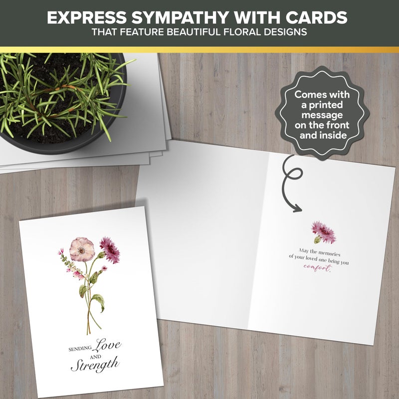 Decorably 50 Pack 4x6in Bulk Sympathy Cards with Envelopes & Stickers, 10 Folded Floral Designs with Printed Message Inside - Burial, Grief, Bereavement, Loss of Loved Ones - Image 4