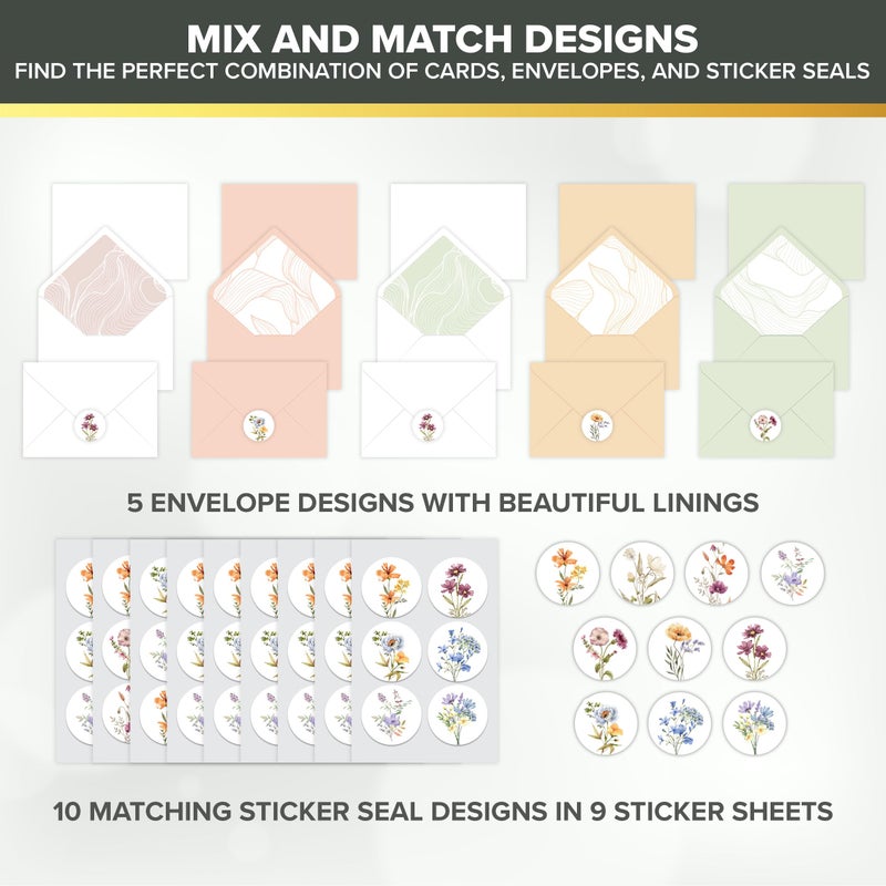 Decorably 50 Pack 4x6in Bulk Sympathy Cards with Envelopes & Stickers, 10 Folded Floral Designs with Printed Message Inside - Burial, Grief, Bereavement, Loss of Loved Ones - Image 5