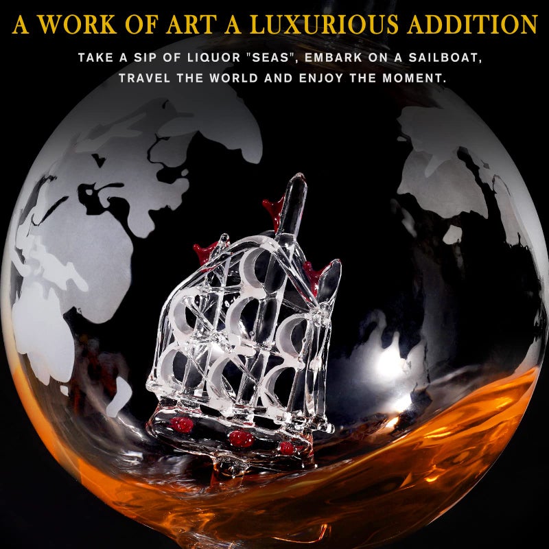 PONPUR Gifts for Men Dad Valentines Day, Whiskey Decanter Globe Set with 2 Ball Stones & 2 Glasses, Anniversary Birthday Gifts for Him Husband Boyfriend Brother, Cool Stuff Gift for Bourbon Scotch - Image 3