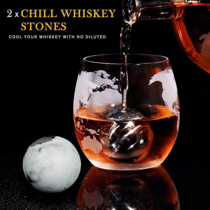 PONPUR Gifts for Men Dad Valentines Day, Whiskey Decanter Globe Set with 2 Ball Stones & 2 Glasses, Anniversary Birthday Gifts for Him Husband Boyfriend Brother, Cool Stuff Gift for Bourbon Scotch - Image 4