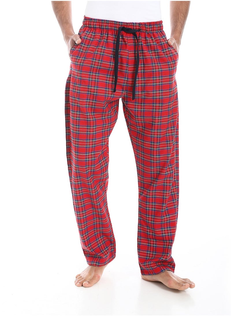 بافون Plaid Pattern Elastic Waist Pants - Red, Blue and Dark Green  - Image 2