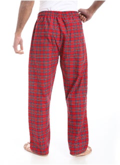 بافون Plaid Pattern Elastic Waist Pants - Red, Blue and Dark Green  - Image 3