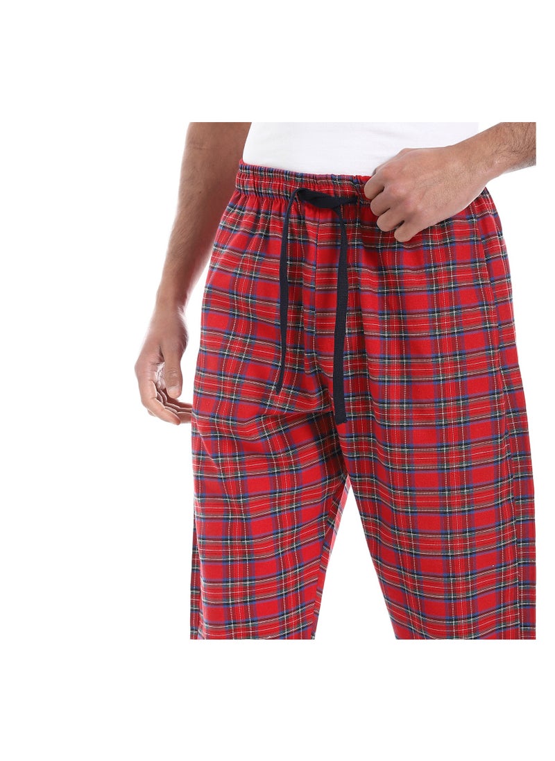 بافون Plaid Pattern Elastic Waist Pants - Red, Blue and Dark Green  - Image 4