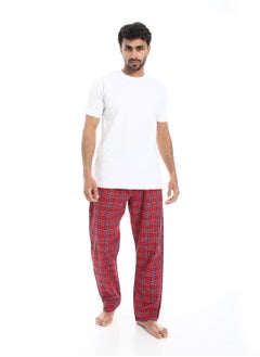 بافون Plaid Pattern Elastic Waist Pants - Red, Blue and Dark Green  - Image 5