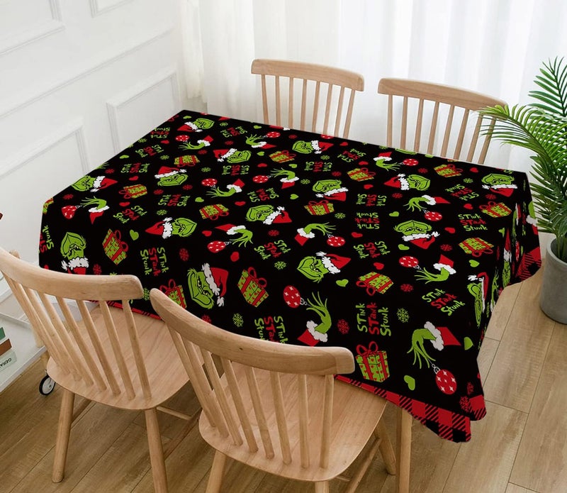 Hafangry Merry Christmas Tablecloth Xmas Green Elf Winter Holiday Party Decoration Rectangular Kitchen Dining Room Home Decor 6084inches - Image 2
