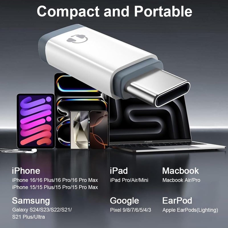 Verilux ® Lighting to Type C Converter, Type C Male to Female Lighting Earphones for iPhone with DAC Chip, Portable Audio Adapter for iPhone 16/15, Support Hands-Free Calling, Volume Control - Image 3