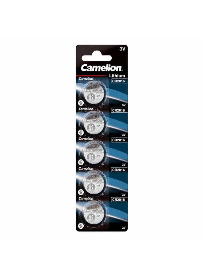Camelion CR2016 3V Lithium Coin Cell Batteries 5 Pack for Watches, Key Fobs & Calculators - Image 1