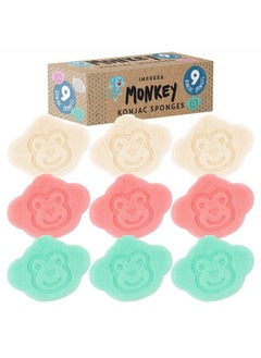 IMPRESA [9 Pack] Konjac Baby Bath Sponge Set For Sensitive Skin Konjac Sponge For Safe And Natural Infant Bath Time Baby Sponge For Bathing With String For Hanging & Extra Grip Newborn Bath Sponge Set  - Image 1