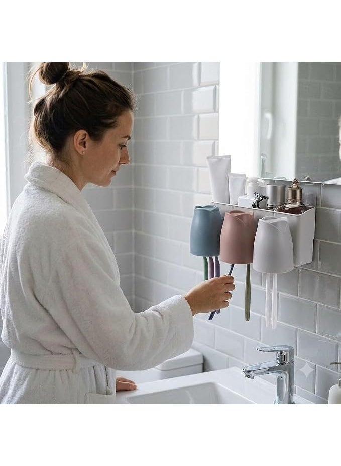 Wall Mounted Bathroom Organizer with 3 Inverted Cups and Toothbrush Holders - Image 5