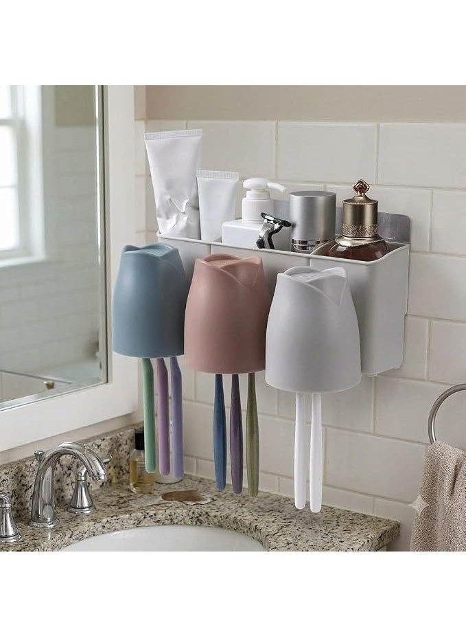 Wall Mounted Bathroom Organizer with 3 Inverted Cups and Toothbrush Holders - Image 4
