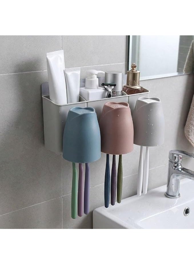 Wall Mounted Bathroom Organizer with 3 Inverted Cups and Toothbrush Holders - Image 2