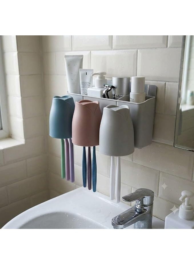 Wall Mounted Bathroom Organizer with 3 Inverted Cups and Toothbrush Holders - Image 3
