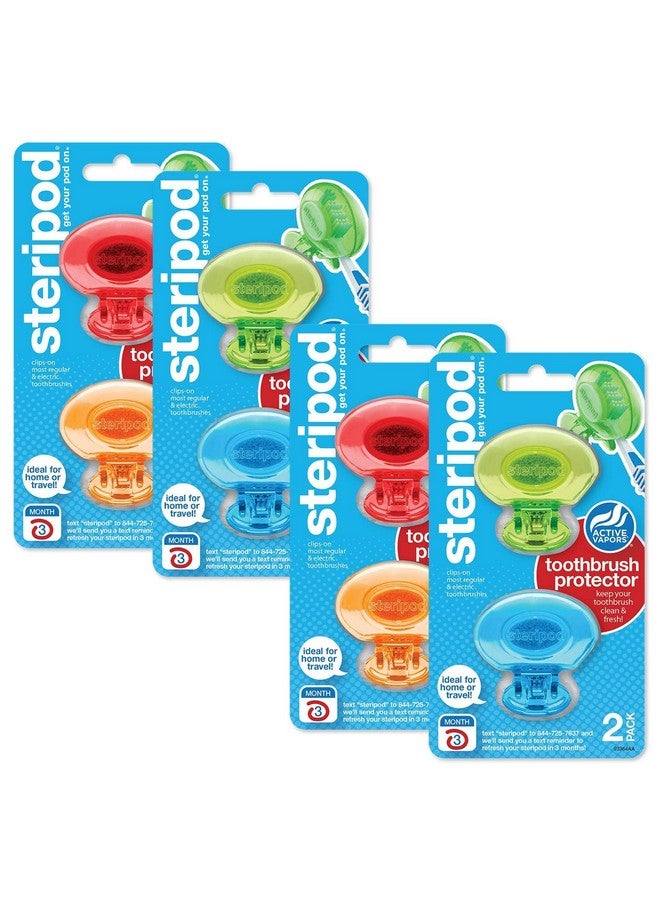 Steripod Clip-On Toothbrush Protector Exclusive Multi Color, 2 Count (Pack of 4) - Image 1
