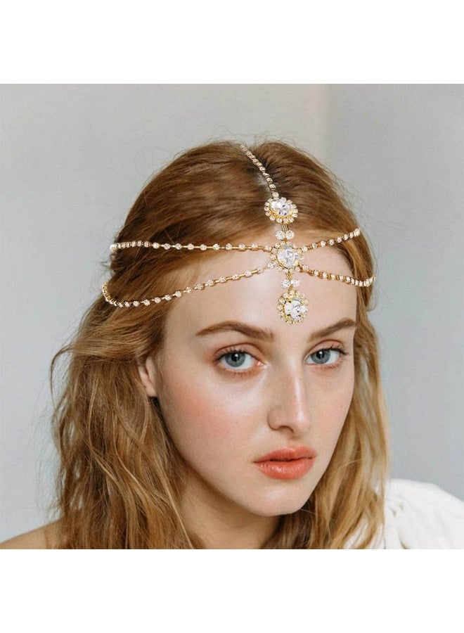 Aularso Ularso Layerd Head Chain Rhinestone Hair Jewelry Gold Wedding Headpicec Forehead Halloween Headband For Women And Girls (Gold) - Image 4