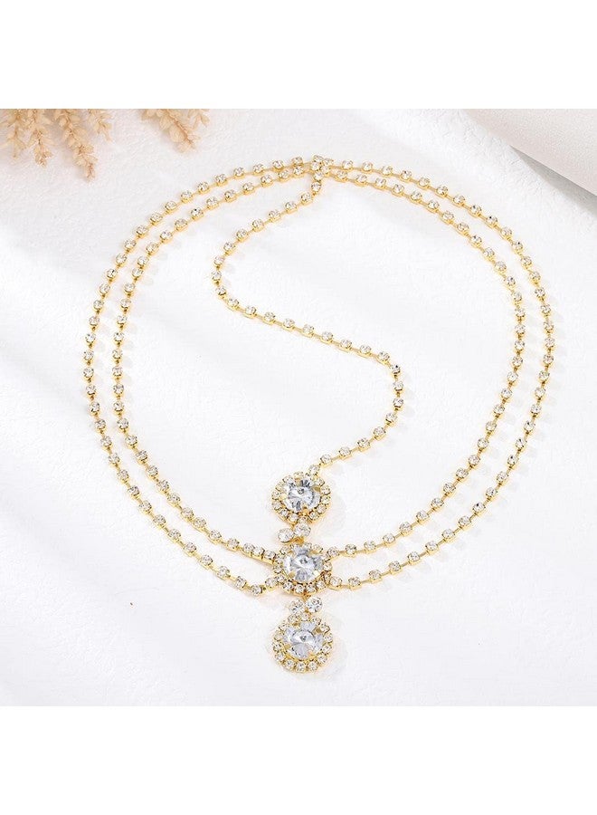 Aularso Ularso Layerd Head Chain Rhinestone Hair Jewelry Gold Wedding Headpicec Forehead Halloween Headband For Women And Girls (Gold) - Image 3
