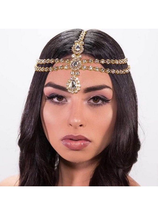 Aularso Ularso Layerd Head Chain Rhinestone Hair Jewelry Gold Wedding Headpicec Forehead Halloween Headband For Women And Girls (Gold) - Image 2
