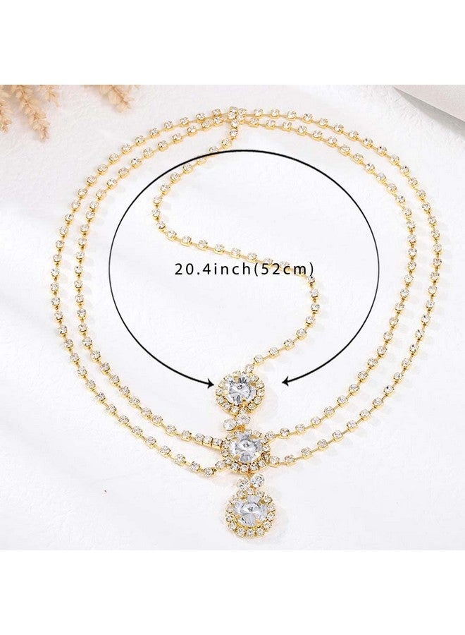 Aularso Ularso Layerd Head Chain Rhinestone Hair Jewelry Gold Wedding Headpicec Forehead Halloween Headband For Women And Girls (Gold) - Image 5
