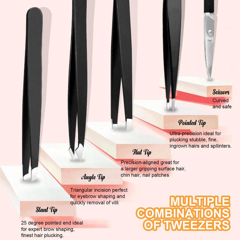 Yougai Tweezers and Nail Clippers Set,9 Pcs Professional Stainless Steel Tweezers Kit-Great Precision Tweezers with Curved Scissors and Eyebrow Razor for Daily Beauty Tools with Leather Travel Case - Image 2