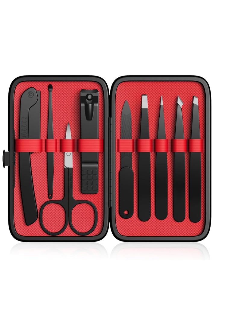 Yougai - Yougai Tweezers and Nail Clippers Set,9 Pcs Professional Stainless Steel Tweezers Kit-Great Precision Tweezers with Curved Scissors and Eyebrow Razor for Daily Beauty Tools with Leather Travel Case - Image 1