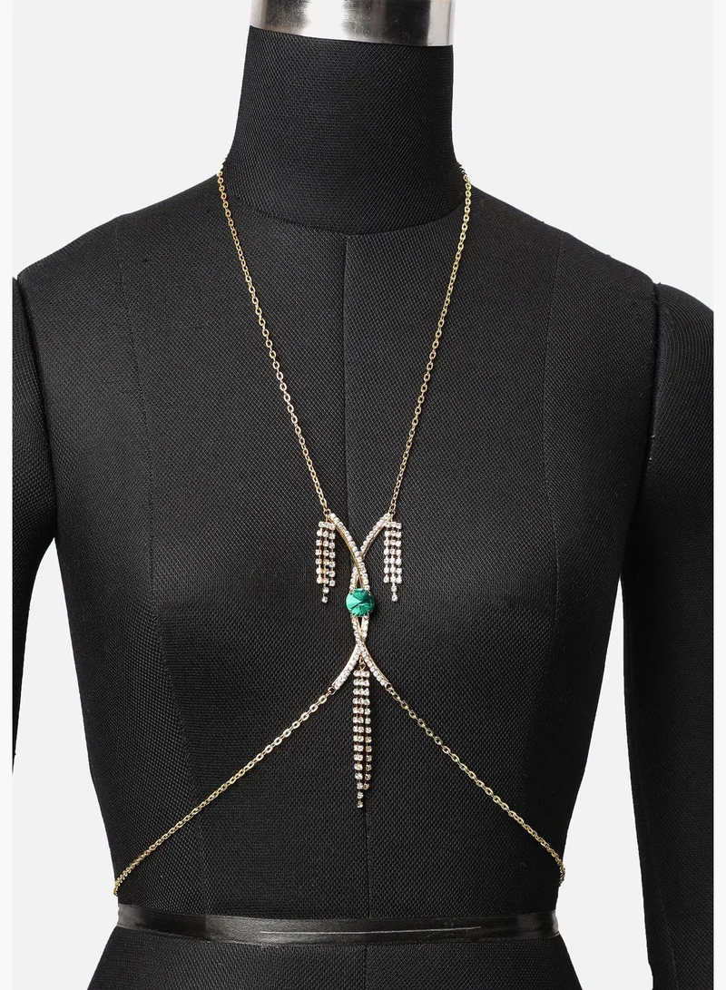 SOHI SOHI Gold plated sexy women body chain | Adjustable body bra chain for women | Multi layered Harness body chain necklace | Fancy, stylish embellished designer body chain | jewellery for women & girls