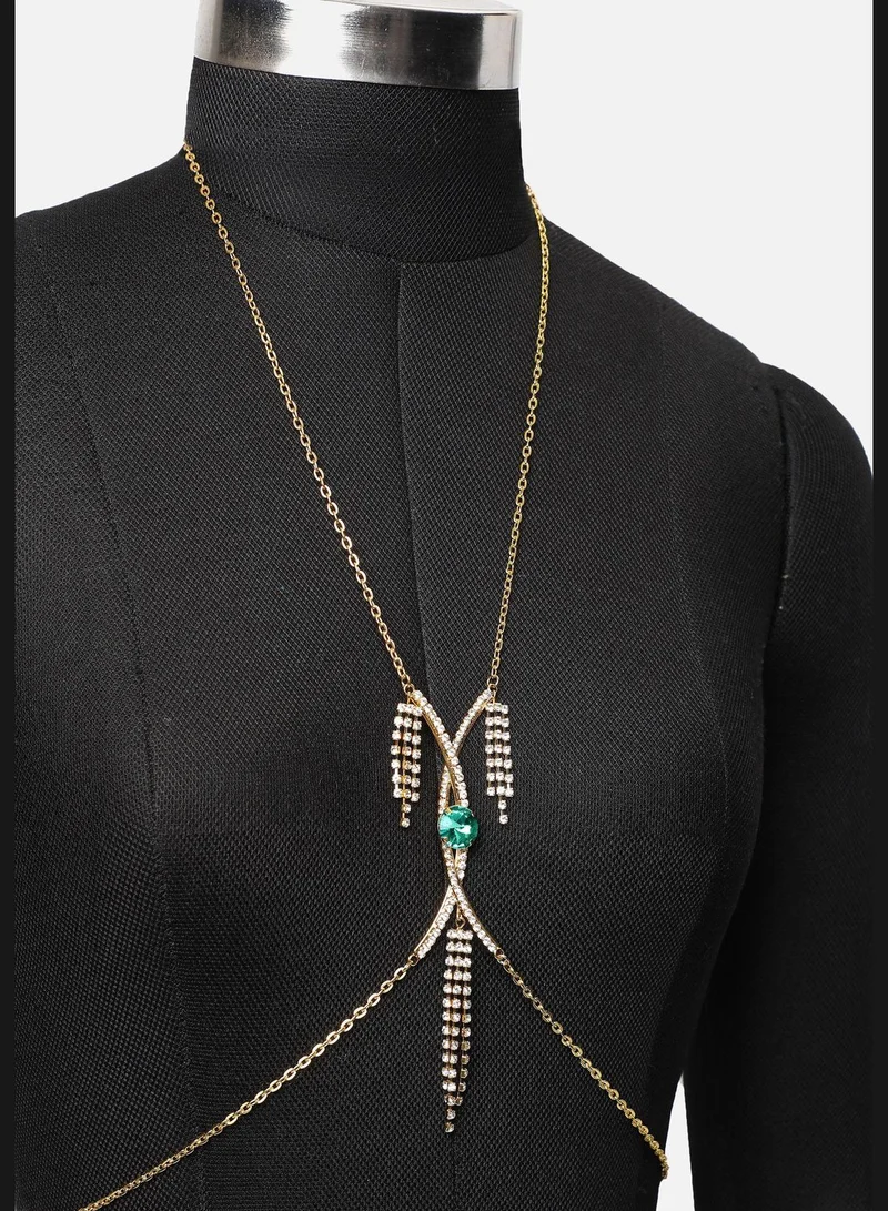 SOHI SOHI Gold plated sexy women body chain | Adjustable body bra chain for women | Multi layered Harness body chain necklace | Fancy, stylish embellished designer body chain | jewellery for women & girls