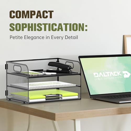 Daltack 3-Tier Paper Organizer with Handle, Mesh Desk Organizer Letter Tray, Paper Tray Organizer File Organizer for A4 File Folder, Black - Image 5