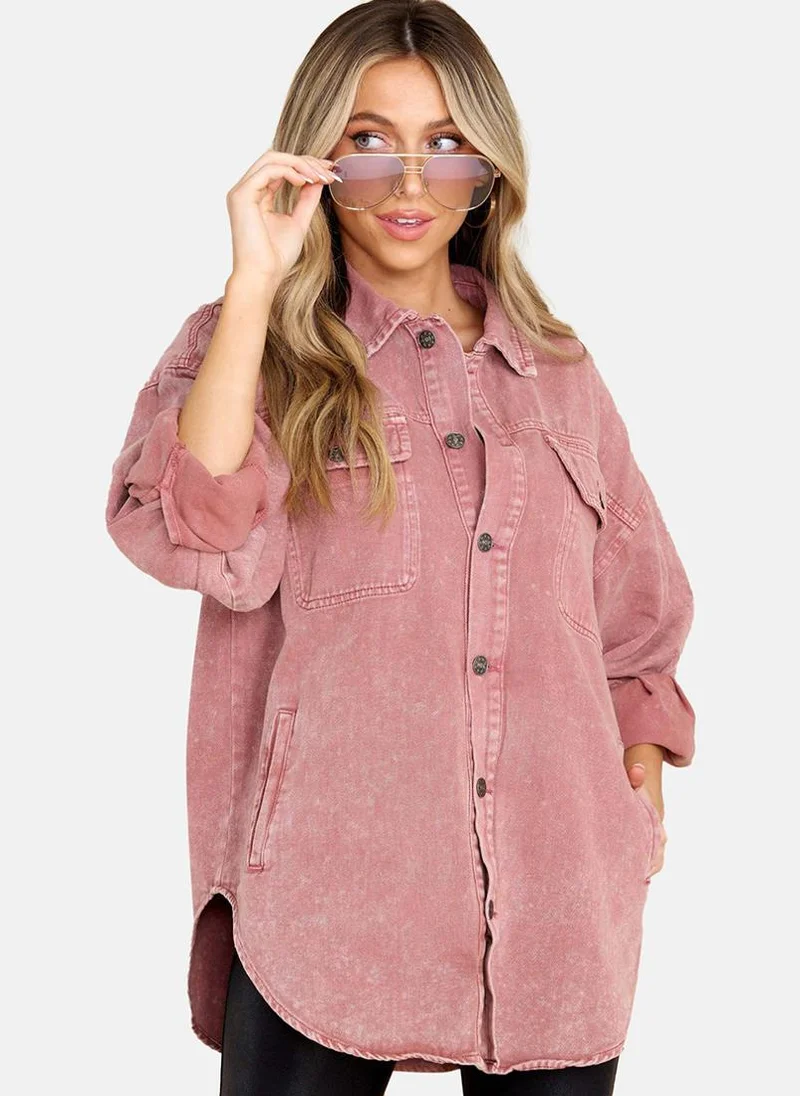 YUNIQEE Pink Relaxed Fit Spread Collar Long Sleeves Shirts