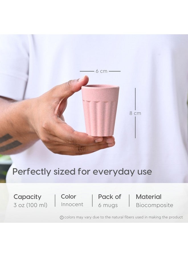 eha Set of 6 Earth-Friendly Cutting Chai Cups | 100 ml | Coffee Cup Made with Rice Husk & Bamboo Fibers | Microwave Safe Tea Set |Hot & Cold Coffee Mug, Milk & Tea Cup Set| Innocent Color - Image 2