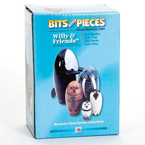 Bits and Pieces Willy and Friends Matryoshka Dolls Wooden Russian Nesting Dolls Sea Life Animal Figurines Whale Walrus Penguin Stacking Dolls Set of 5 - Image 5