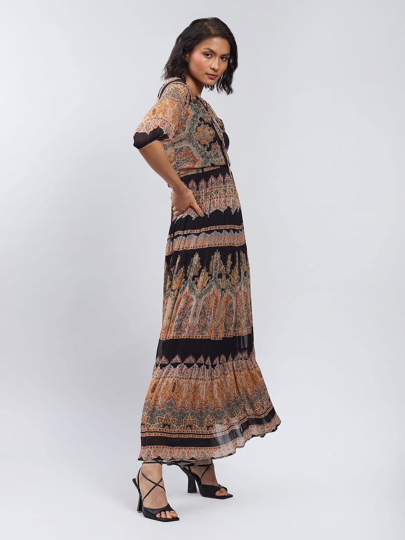Label RITU KUMAR Women Black Printed Maxi Dress, Small - Image 3