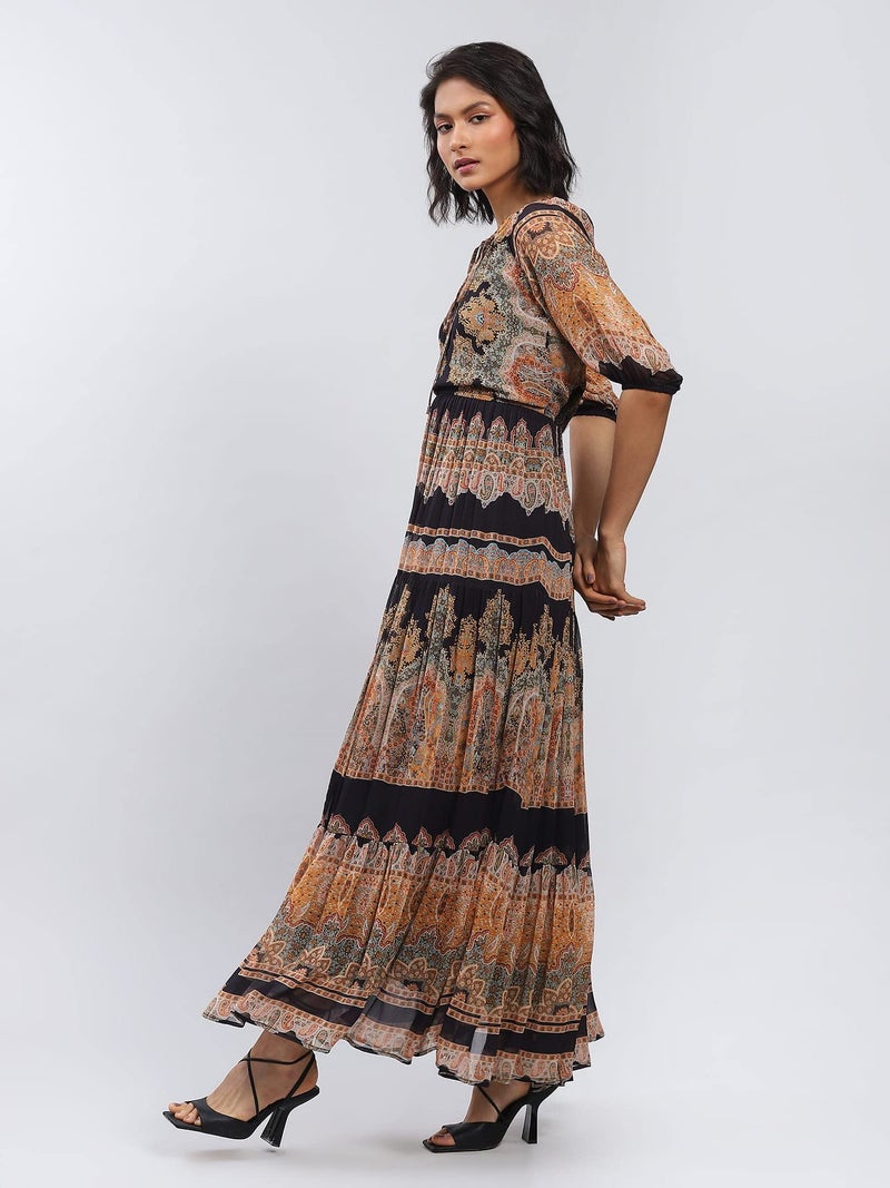 Label RITU KUMAR Women Black Printed Maxi Dress, Small - Image 2