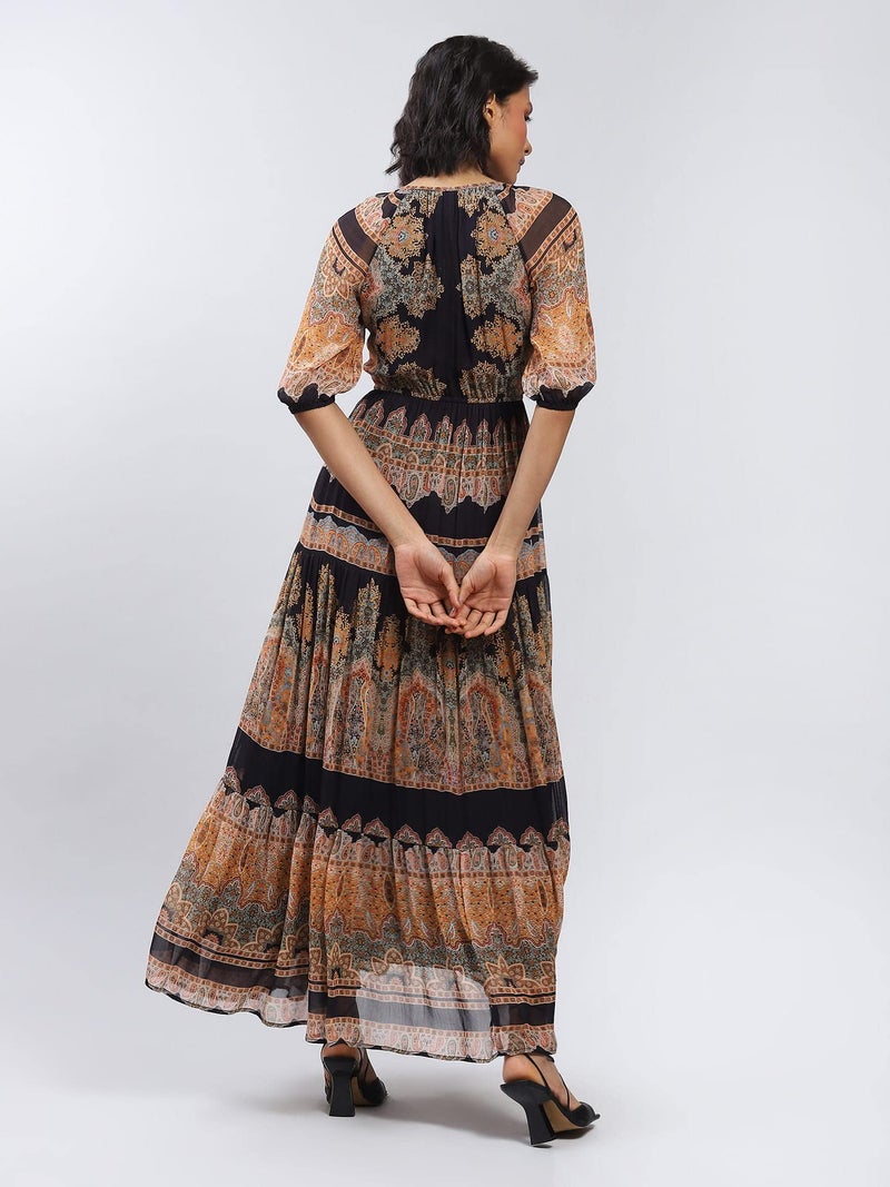 Label RITU KUMAR Women Black Printed Maxi Dress, Small - Image 4