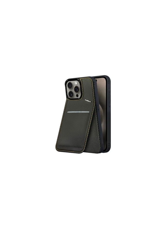 CATANES iPhone 15 Pro Max Case Cover Leather with Card Holder and Kickstand for Men Women Phone Case with Carbon Fiber Pattern  - Image 1