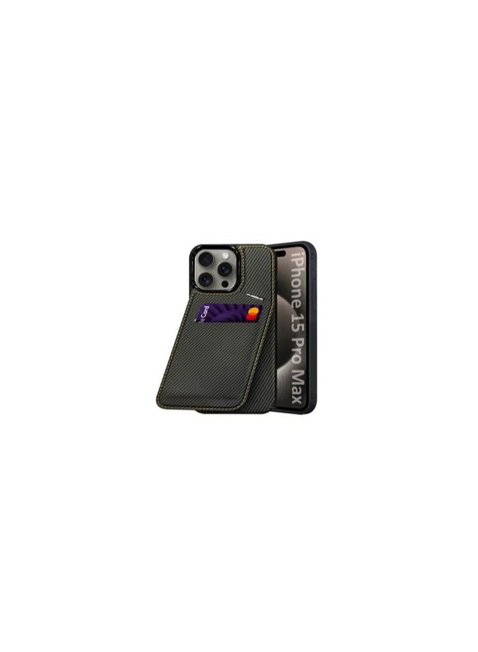 CATANES iPhone 15 Pro Max Case Cover Leather with Card Holder and Kickstand for Men Women Phone Case with Carbon Fiber Pattern  - Image 2
