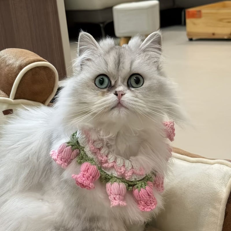 Handwoven Pink Flower Pet Collar for Cats and Dogs Adjustable Tie Multiple Sizes - Image 4