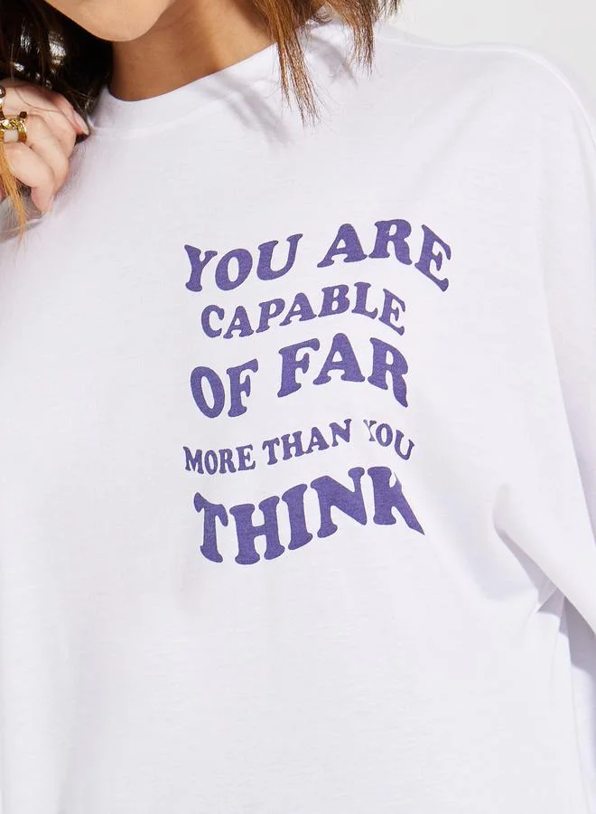 Styli Oversized Slogan Print Exaggerated Sleeves T-Shirt