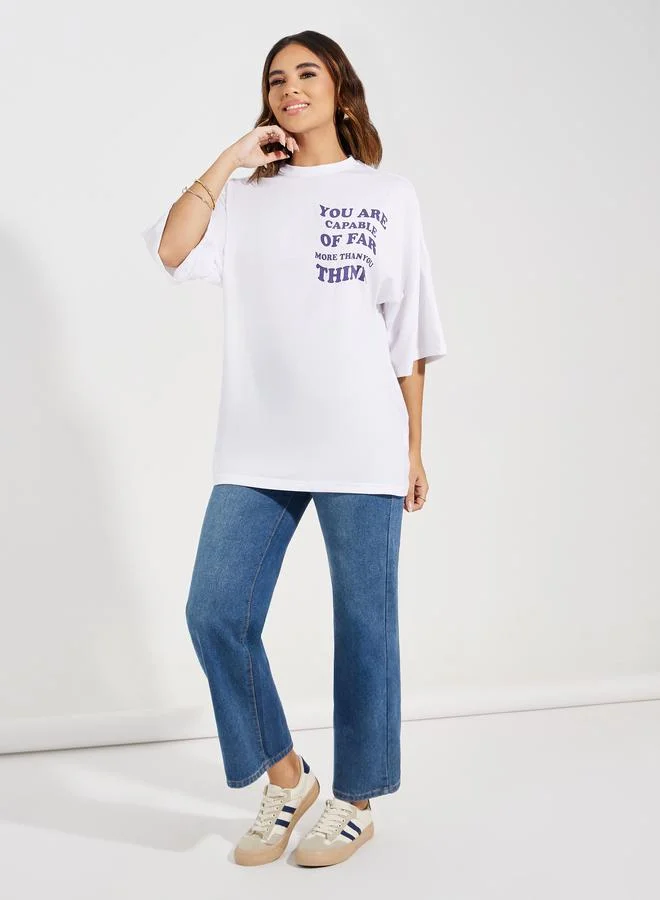 Styli Oversized Slogan Print Exaggerated Sleeves T-Shirt
