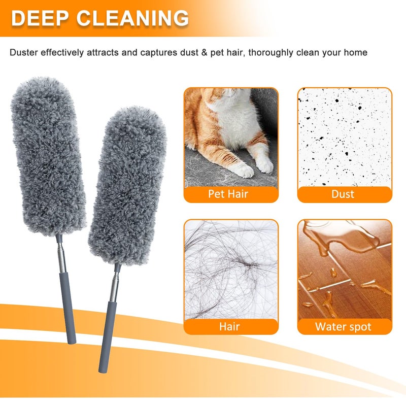 HDongany 2 Pack Mini Microfiber Feather Duster for Cleaning, with Extendable Pole, Hand Washable Dusters, Cleaning Tools for Office, Car, Window, Furniture - Image 3