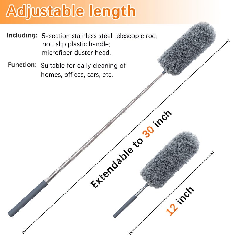 HDongany 2 Pack Mini Microfiber Feather Duster for Cleaning, with Extendable Pole, Hand Washable Dusters, Cleaning Tools for Office, Car, Window, Furniture - Image 2