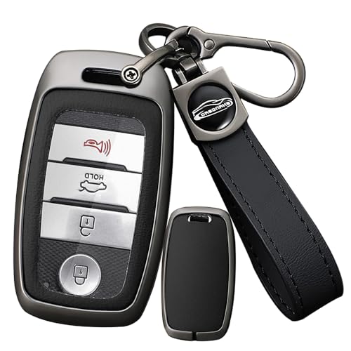 SANRILY Keyless Metal 3/4/6 Button Smart Key Fob Cover Compatible with Kia Seltos Carens 2022 Sonet Rio Rio5 Sportage Ceed Cerato K3 KX3 K4 K5 Sorento Optima Picanto with Leather Keychain Black - Image 1