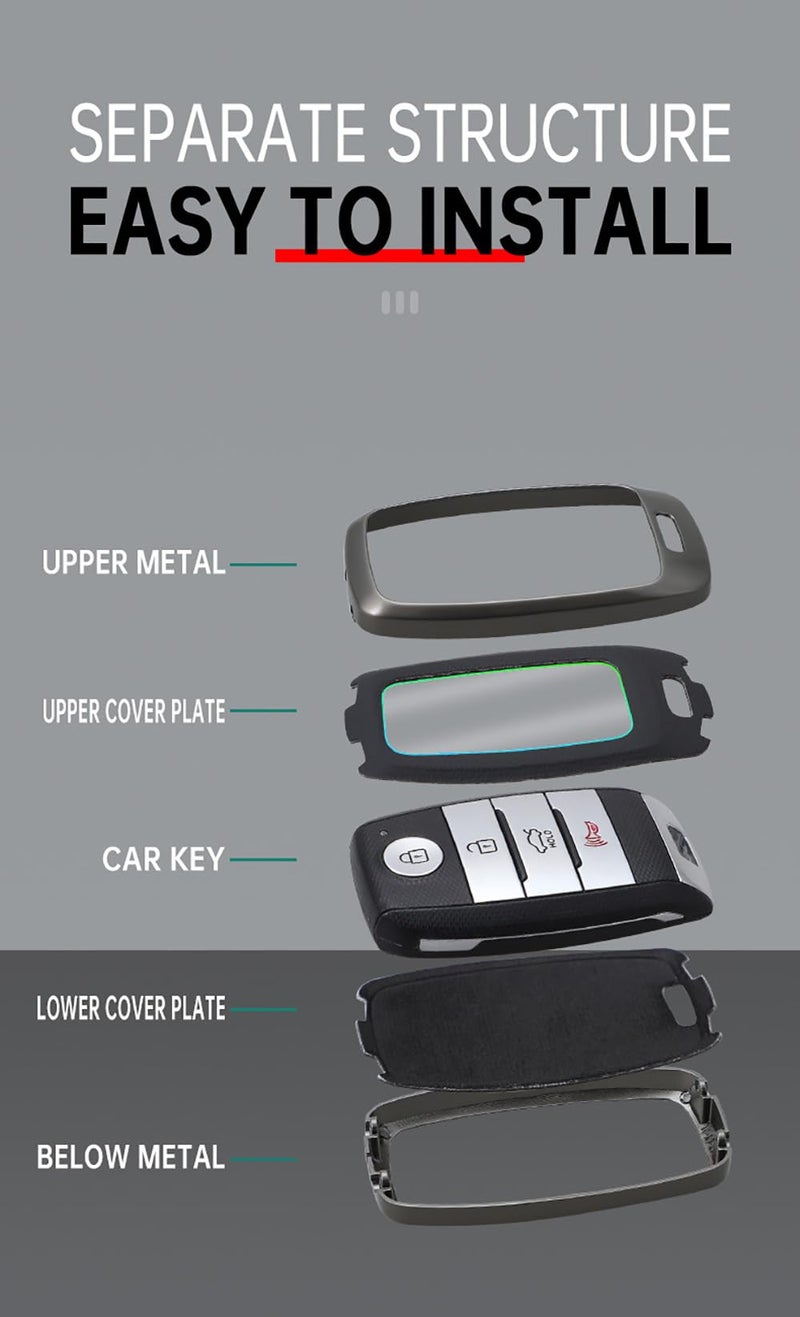 SANRILY Keyless Metal 3/4/6 Button Smart Key Fob Cover Compatible with Kia Seltos Carens 2022 Sonet Rio Rio5 Sportage Ceed Cerato K3 KX3 K4 K5 Sorento Optima Picanto with Leather Keychain Black - Image 5